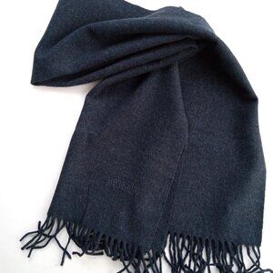 MOSCHINO Men's Fringed Merino Wool Scarf Made In Italy Dark Gray Mélange Logo